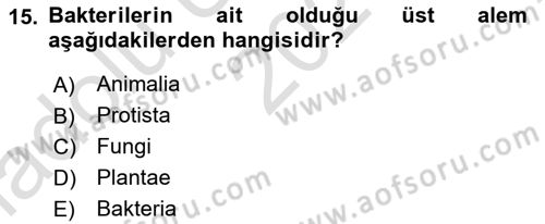 Genel Biyoloji Dersi 2021 - 2022 Yılı (Vize) Ara Sınav Soruları 15. Soru