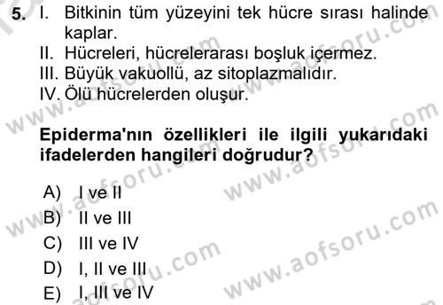 Genel Biyoloji Dersi 2021 - 2022 Yılı (Final) Dönem Sonu Sınav Soruları 5. Soru