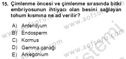 Genel Biyoloji Dersi 2021 - 2022 Yılı Yaz Okulu Sınav Soruları 15. Soru