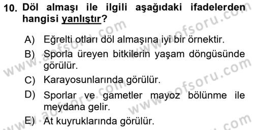 Genel Biyoloji Dersi 2022 - 2023 Yılı (Final) Dönem Sonu Sınav Soruları 10. Soru