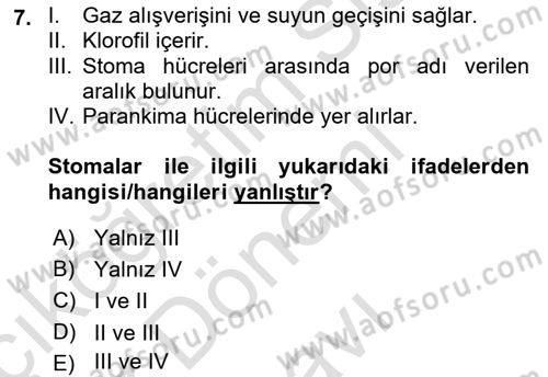 Genel Biyoloji Dersi 2022 - 2023 Yılı (Final) Dönem Sonu Sınav Soruları 7. Soru