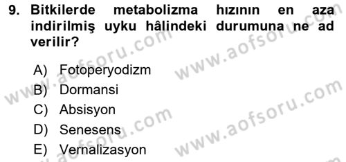 Genel Biyoloji Dersi 2022 - 2023 Yılı (Final) Dönem Sonu Sınav Soruları 9. Soru