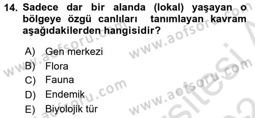 Genel Biyoloji Dersi 2023 - 2024 Yılı (Vize) Ara Sınavı 14. Soru