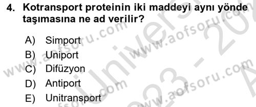 Genel Biyoloji Dersi Ara Sınavı Deneme Sınav Soruları 4. Soru