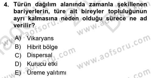 Genel Biyoloji Dersi 2023 - 2024 Yılı (Final) Dönem Sonu Sınav Soruları 4. Soru