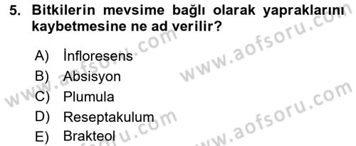 Genel Biyoloji Dersi 2023 - 2024 Yılı (Final) Dönem Sonu Sınav Soruları 5. Soru