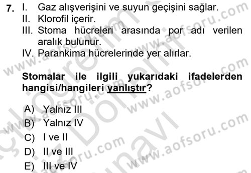 Genel Biyoloji Dersi 2023 - 2024 Yılı (Final) Dönem Sonu Sınav Soruları 7. Soru