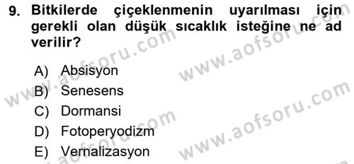 Genel Biyoloji Dersi 2023 - 2024 Yılı (Final) Dönem Sonu Sınav Soruları 9. Soru