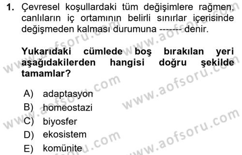Genel Biyoloji Dersi 2023 - 2024 Yılı Yaz Okulu Sınav Soruları 1. Soru