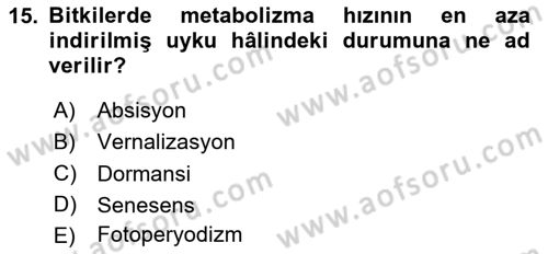 Genel Biyoloji Dersi 2023 - 2024 Yılı Yaz Okulu Sınav Soruları 15. Soru