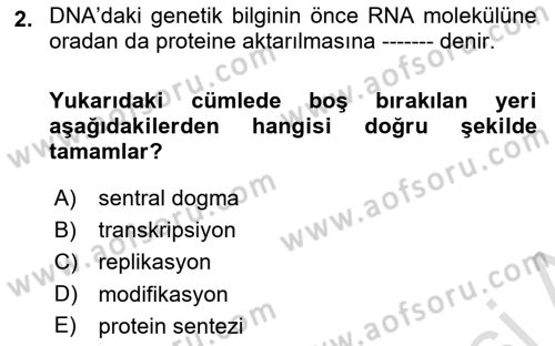 Genel Biyoloji Dersi 2023 - 2024 Yılı Yaz Okulu Sınav Soruları 2. Soru
