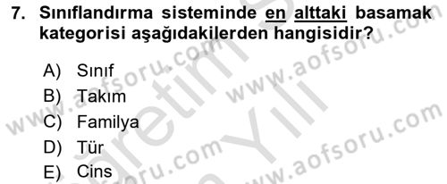 Genel Biyoloji Dersi 2023 - 2024 Yılı Yaz Okulu Sınav Soruları 7. Soru
