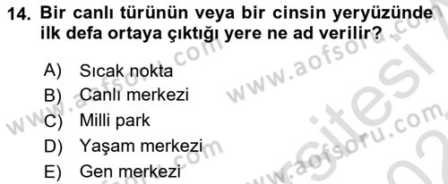 Genel Biyoloji Dersi Ara Sınavı Deneme Sınav Soruları 14. Soru