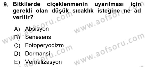 Genel Biyoloji Dersi 2024 - 2025 Yılı (Final) Dönem Sonu Sınav Soruları 9. Soru