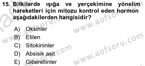 Genel Biyoloji Dersi 2024 - 2025 Yılı Yaz Okulu Sınav Soruları 15. Soru