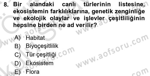 Genel Biyoloji Dersi 2024 - 2025 Yılı Yaz Okulu Sınav Soruları 8. Soru
