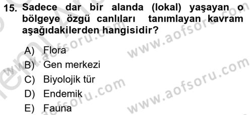 Genel Biyoloji Dersi 2025 - 2026 Yılı (Vize) Ara Sınav Soruları 15. Soru