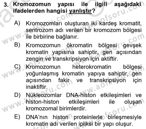Genel Biyoloji Dersi 2025 - 2026 Yılı (Vize) Ara Sınav Soruları 3. Soru
