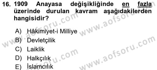 Atatürk İlkeleri Ve İnkılap Tarihi 1 Dersi 2017 - 2018 Yılı (Vize) Ara Sınav Soruları 16. Soru