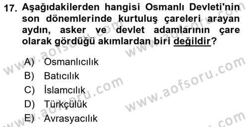 Atatürk İlkeleri Ve İnkılap Tarihi 1 Dersi 2023 - 2024 Yılı (Vize) Ara Sınav Soruları 17. Soru