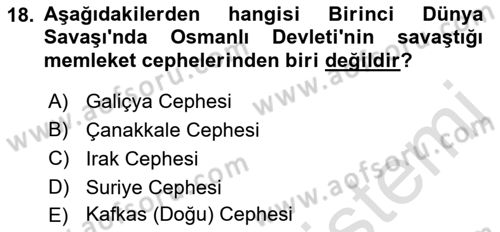 Atatürk İlkeleri Ve İnkılap Tarihi 1 Dersi 2023 - 2024 Yılı (Vize) Ara Sınav Soruları 18. Soru