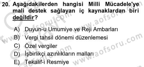 Atatürk İlkeleri Ve İnkılap Tarihi 1 Dersi 2023 - 2024 Yılı (Vize) Ara Sınav Soruları 20. Soru