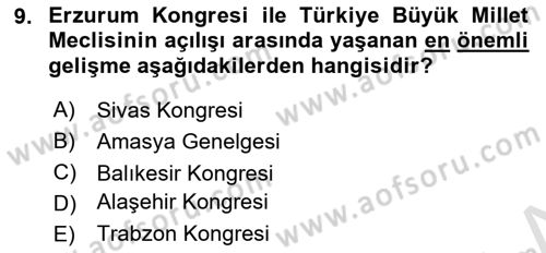 Atatürk İlkeleri Ve İnkılap Tarihi 1 Dersi 2023 - 2024 Yılı (Vize) Ara Sınav Soruları 9. Soru