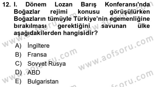 Atatürk İlkeleri Ve İnkılap Tarihi 1 Dersi 2024 - 2025 Yılı Yaz Okulu Sınav Soruları 12. Soru