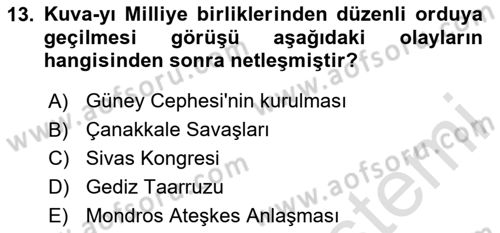 Atatürk İlkeleri Ve İnkılap Tarihi 1 Dersi 2024 - 2025 Yılı Yaz Okulu Sınav Soruları 13. Soru