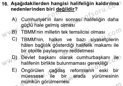 Atatürk İlkeleri Ve İnkılap Tarihi 1 Dersi 2024 - 2025 Yılı Yaz Okulu Sınav Soruları 16. Soru