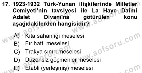 Atatürk İlkeleri Ve İnkılap Tarihi 1 Dersi 2024 - 2025 Yılı Yaz Okulu Sınav Soruları 17. Soru