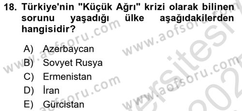 Atatürk İlkeleri Ve İnkılap Tarihi 1 Dersi 2024 - 2025 Yılı Yaz Okulu Sınav Soruları 18. Soru
