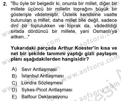 Atatürk İlkeleri Ve İnkılap Tarihi 1 Dersi 2024 - 2025 Yılı Yaz Okulu Sınav Soruları 2. Soru