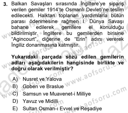 Atatürk İlkeleri Ve İnkılap Tarihi 1 Dersi 2024 - 2025 Yılı Yaz Okulu Sınav Soruları 3. Soru