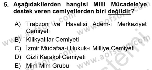 Atatürk İlkeleri Ve İnkılap Tarihi 1 Dersi 2024 - 2025 Yılı Yaz Okulu Sınav Soruları 5. Soru