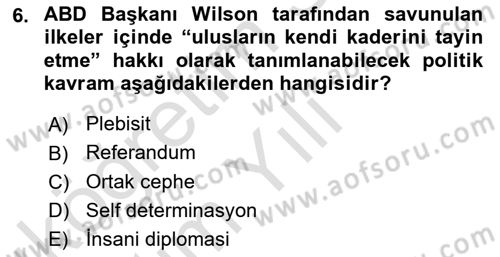 Atatürk İlkeleri Ve İnkılap Tarihi 1 Dersi 2024 - 2025 Yılı Yaz Okulu Sınav Soruları 6. Soru
