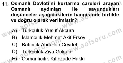 Atatürk İlkeleri Ve İnkılap Tarihi 1 Dersi 2025 - 2026 Yılı (Vize) Ara Sınav Soruları 11. Soru