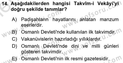 Atatürk İlkeleri Ve İnkılap Tarihi 1 Dersi 2025 - 2026 Yılı (Vize) Ara Sınav Soruları 14. Soru