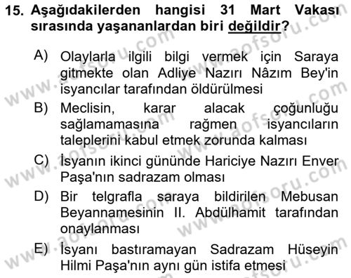 Atatürk İlkeleri Ve İnkılap Tarihi 1 Dersi 2025 - 2026 Yılı (Vize) Ara Sınav Soruları 15. Soru
