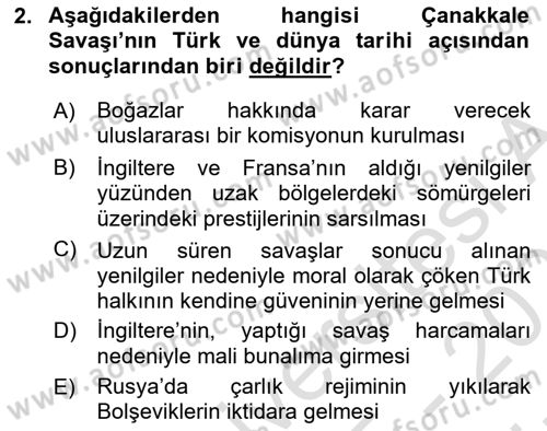 Atatürk İlkeleri Ve İnkılap Tarihi 1 Dersi 2025 - 2026 Yılı (Vize) Ara Sınav Soruları 2. Soru
