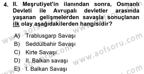 Atatürk İlkeleri Ve İnkılap Tarihi 1 Dersi 2025 - 2026 Yılı (Vize) Ara Sınav Soruları 4. Soru