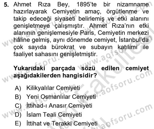 Atatürk İlkeleri Ve İnkılap Tarihi 1 Dersi 2025 - 2026 Yılı (Vize) Ara Sınav Soruları 5. Soru