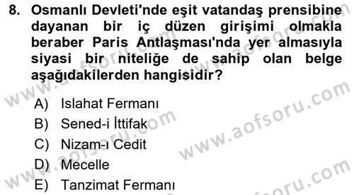 Atatürk İlkeleri Ve İnkılap Tarihi 1 Dersi 2025 - 2026 Yılı (Vize) Ara Sınav Soruları 8. Soru