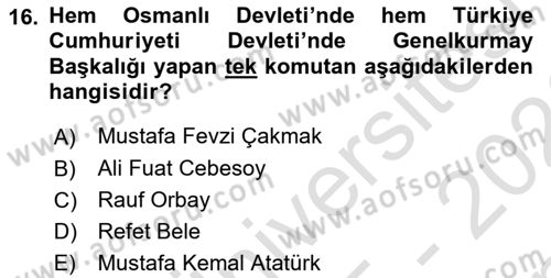 Atatürk İlkeleri Ve İnkılap Tarihi 1 Dersi 2025 - 2026 Yılı (Final) Dönem Sonu Sınav Soruları 16. Soru