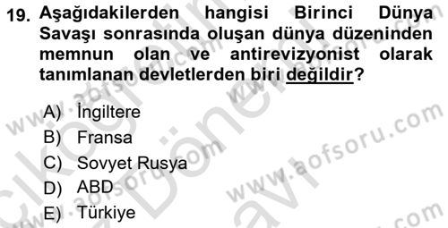 Atatürk İlkeleri Ve İnkılap Tarihi 1 Dersi 2025 - 2026 Yılı (Final) Dönem Sonu Sınav Soruları 19. Soru