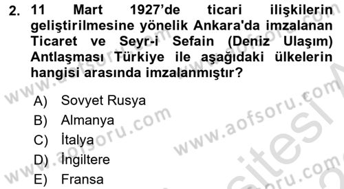 Atatürk İlkeleri Ve İnkılap Tarihi 1 Dersi 2025 - 2026 Yılı (Final) Dönem Sonu Sınav Soruları 2. Soru