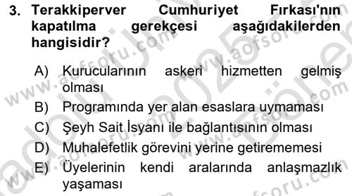 Atatürk İlkeleri Ve İnkılap Tarihi 1 Dersi 2025 - 2026 Yılı (Final) Dönem Sonu Sınav Soruları 3. Soru