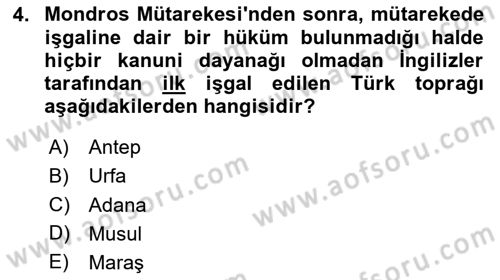 Atatürk İlkeleri Ve İnkılap Tarihi 1 Dersi 2025 - 2026 Yılı (Final) Dönem Sonu Sınav Soruları 4. Soru