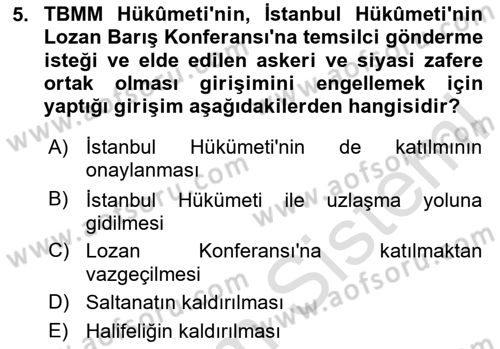 Atatürk İlkeleri Ve İnkılap Tarihi 1 Dersi 2025 - 2026 Yılı (Final) Dönem Sonu Sınav Soruları 5. Soru