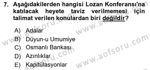 Atatürk İlkeleri Ve İnkılap Tarihi 1 Dersi 2025 - 2026 Yılı (Final) Dönem Sonu Sınav Soruları 7. Soru